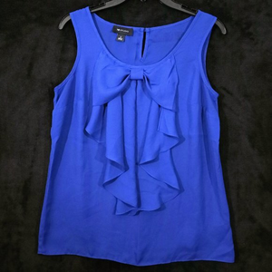 AB Studio Blouse Size‎ Small 100% Polyester Blue With Large Bow On Front #1158